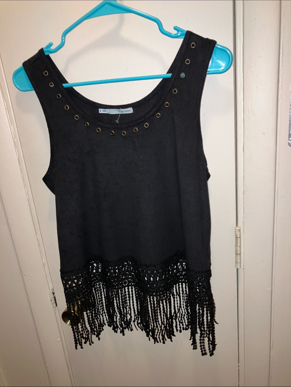 Maurices Black Sleeveless Fringe Top with Eyelet Metal Detail Size Medium